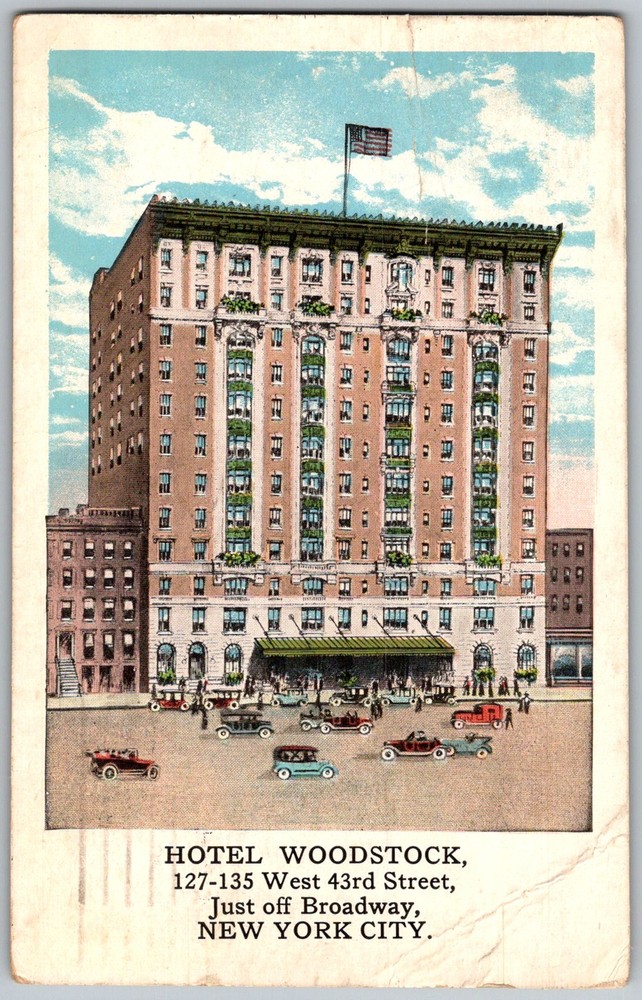 Antique Postcard Hotel Woodstock Facade New York, NY 1920s