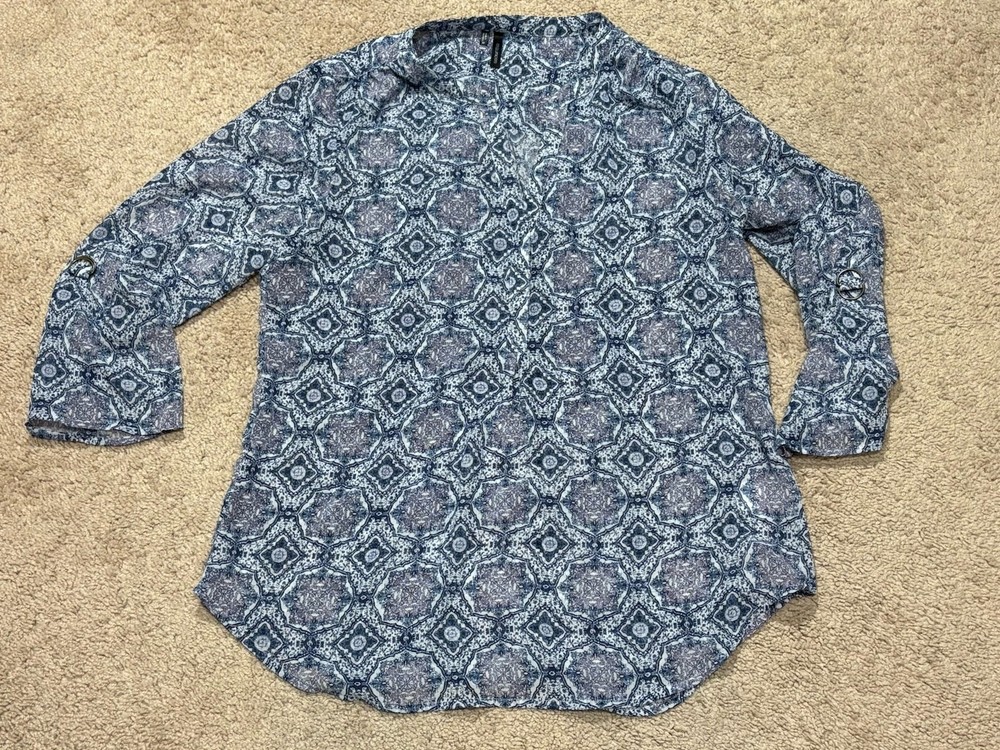Maurices Womens Shirt Size Medium Multicolor Print Classic Dressy Flowy Sheer