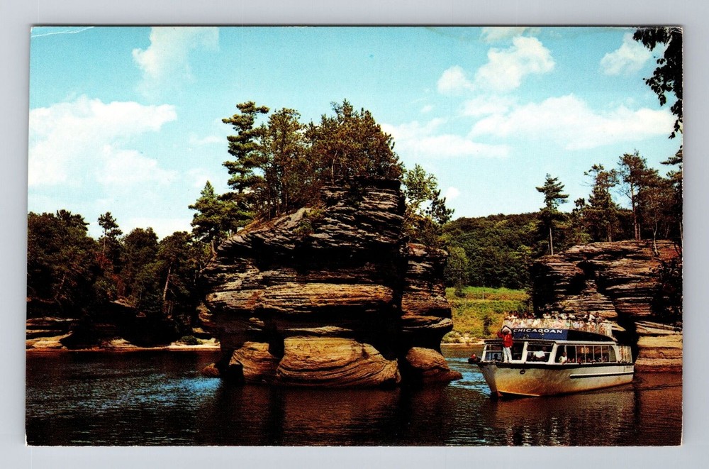 Dells WI-Wisconsin, Sugar Bowl, Lower Dells Boat Trip, Antique Vintage Postcard