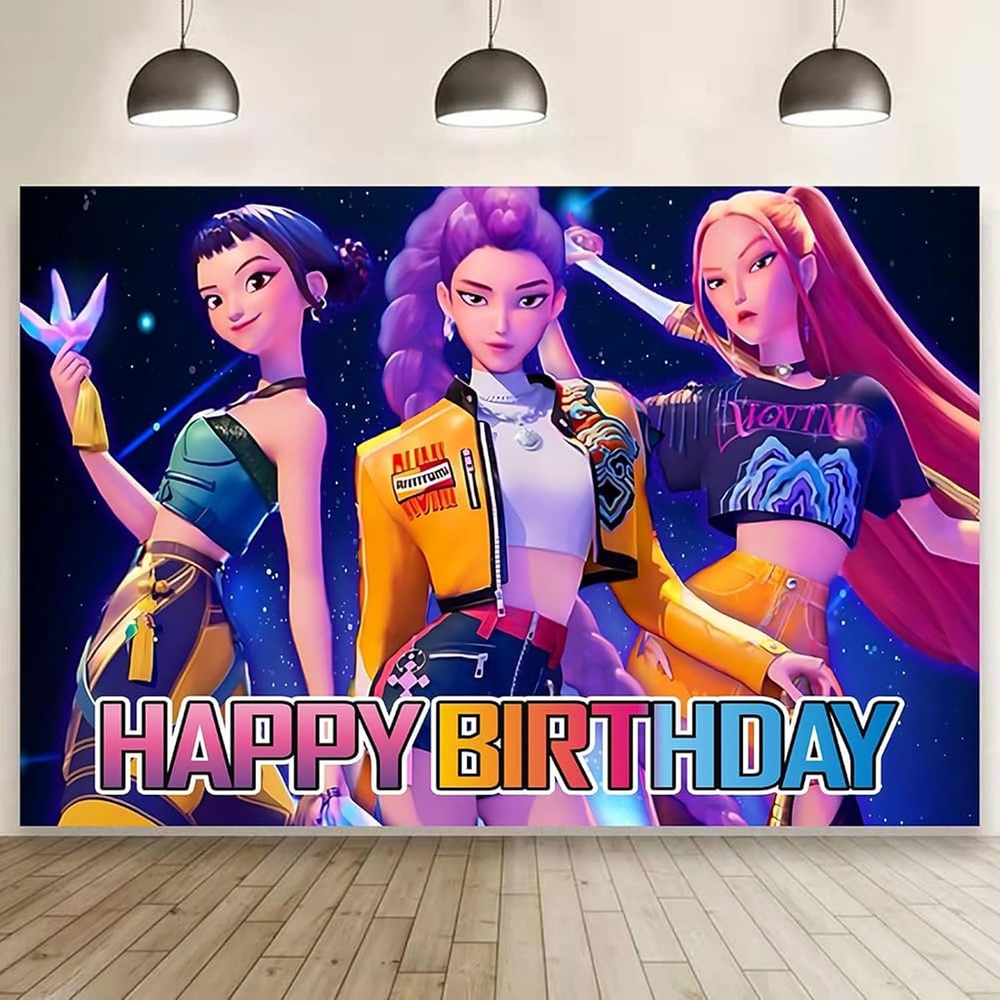 Demon Movie Hunters Birthday Party Decorations,Happy Birthday Banner Backdrop fo