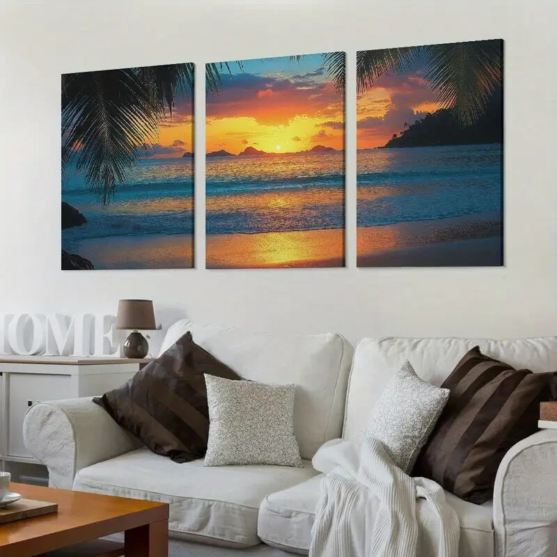 3pcs Coastal Palm Tree Beach Decor Theme Wall Art Canvas Unframed/Framed