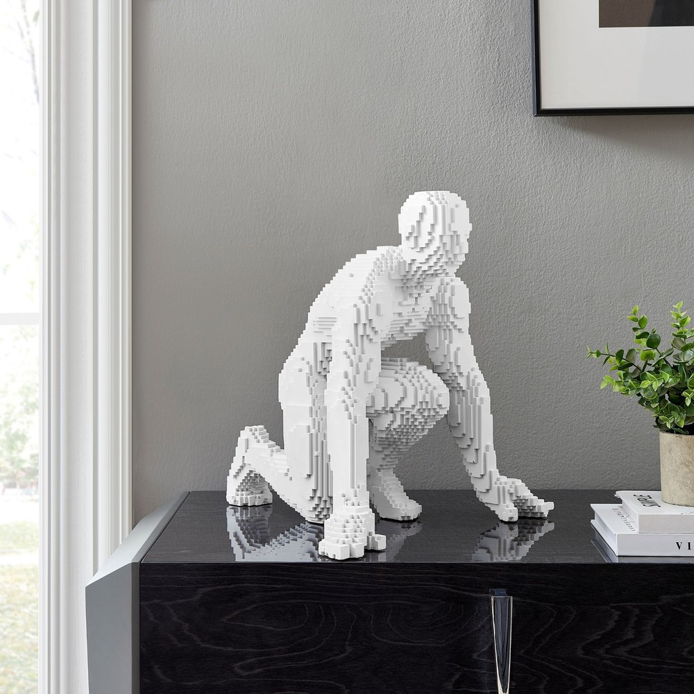 Pixel Running Man Resin Sculpture - N/A