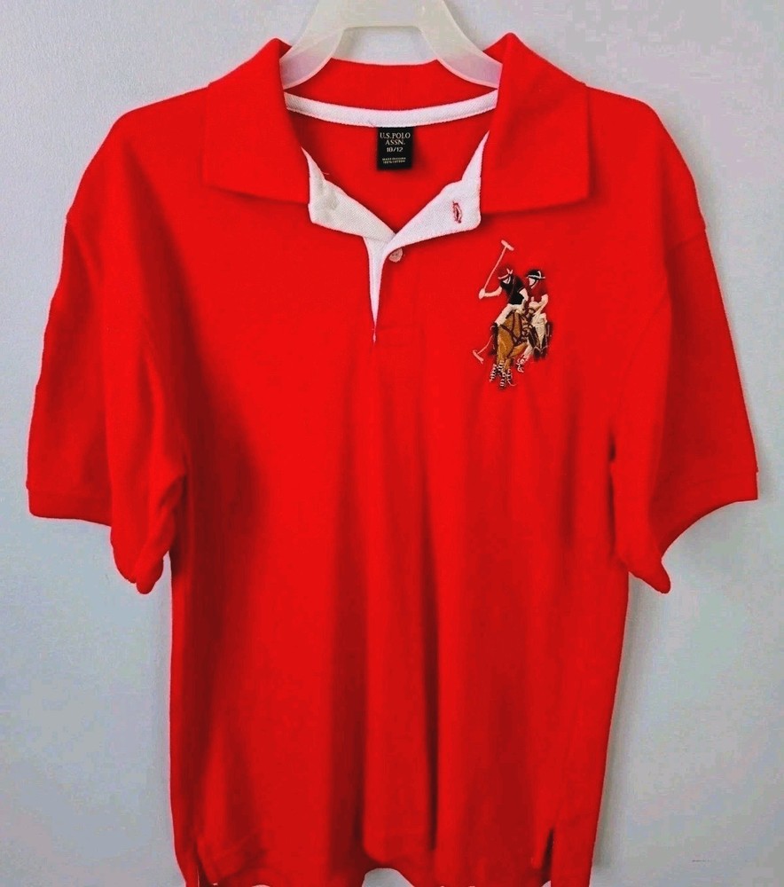 U.S. Polo Assn Youth Polo Shirt Red Big Pony Embroidered Kids Size 10/12 Cotton