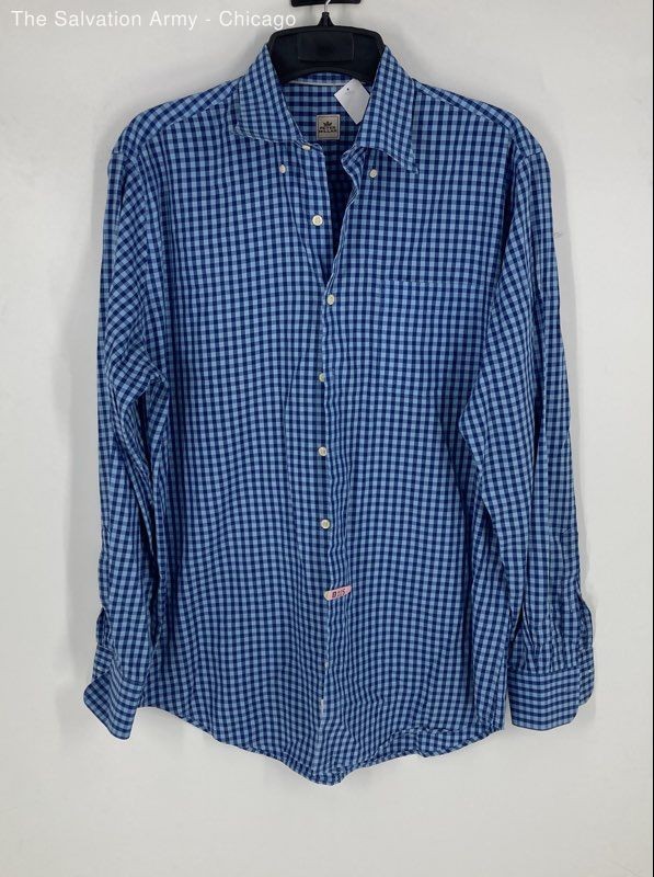 Peter Millar Mens Blue Plaid Long Sleeve Button-Up Shirt Size Large