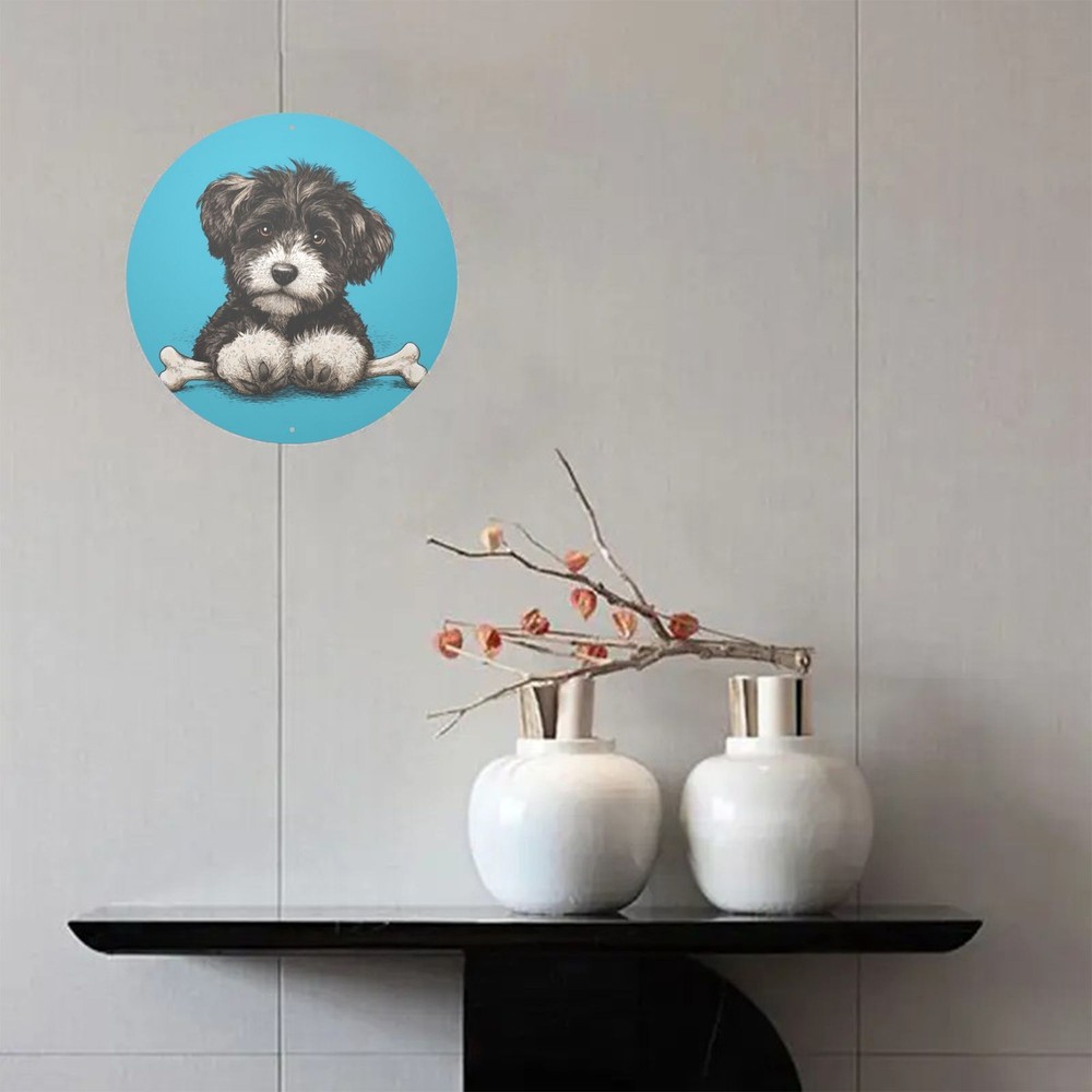 Yorkshire Terrier Cute Puppy Blue Background Aluminum Wall Art