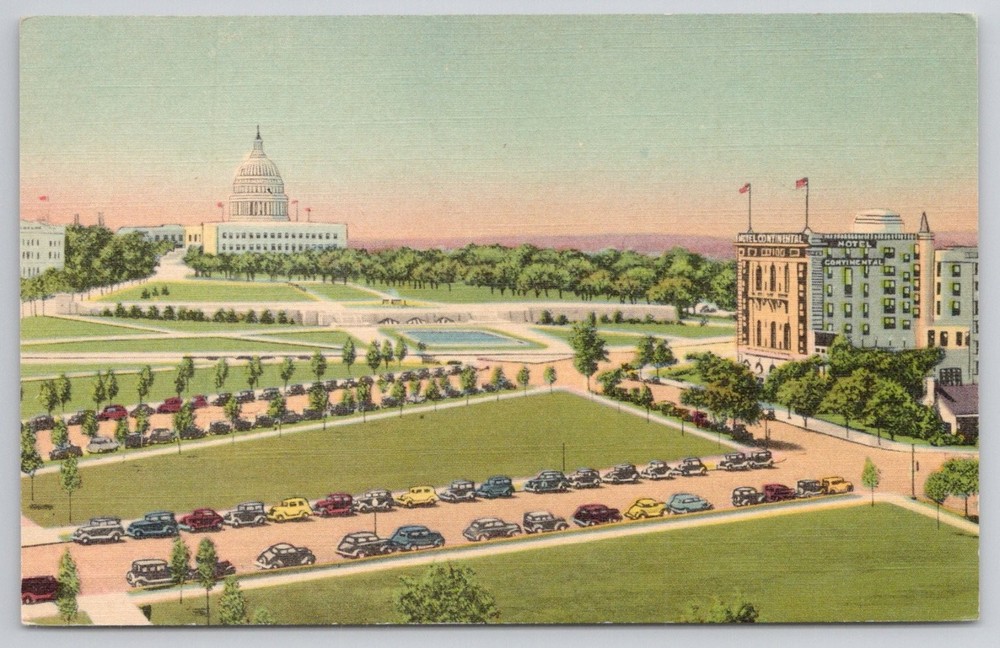 Vintage Washington D.C. Capitol Building Hotel Continental Postcard Beals Litho