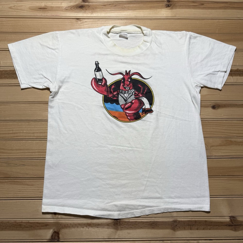 Vintage 90s New Jersey Seaside Wine Cellar Lobster Cartoon Art Shirt Size Large