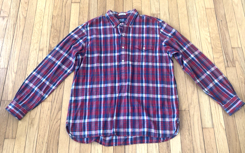 Polo Ralph Lauren Classic Fit Mens Large Madras Pullover Shirt Red Plaid Preppy