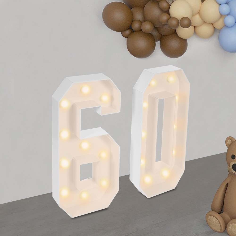 60th Birthday Light Up Numbers for Party Decorations - Set of 60