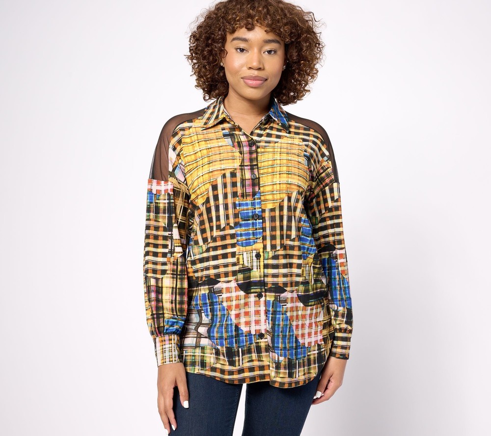 Women with Control Women's Top Plus Sz 3X Como Jersey Mesh Multi-colored A646769