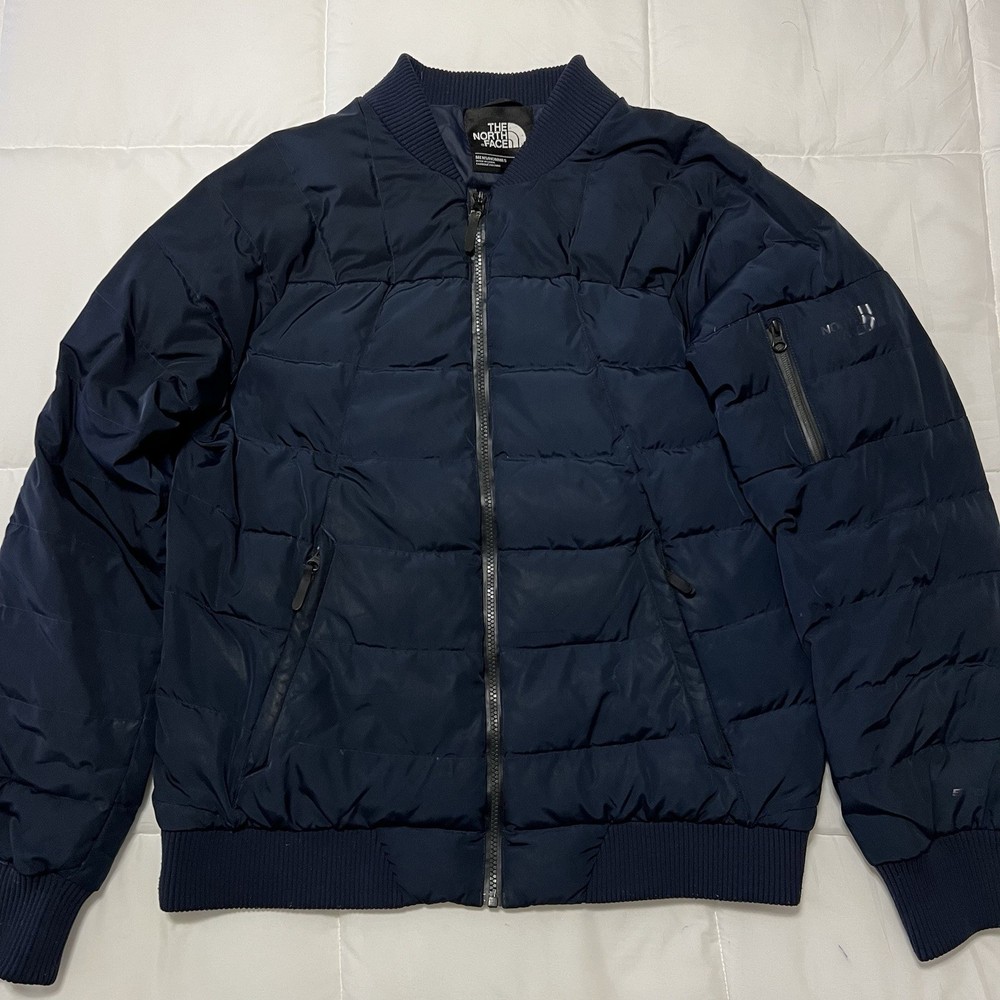 North Face Goose Down Men's Blue Puffer Jacket Size Large Full Zip Outdoor READ