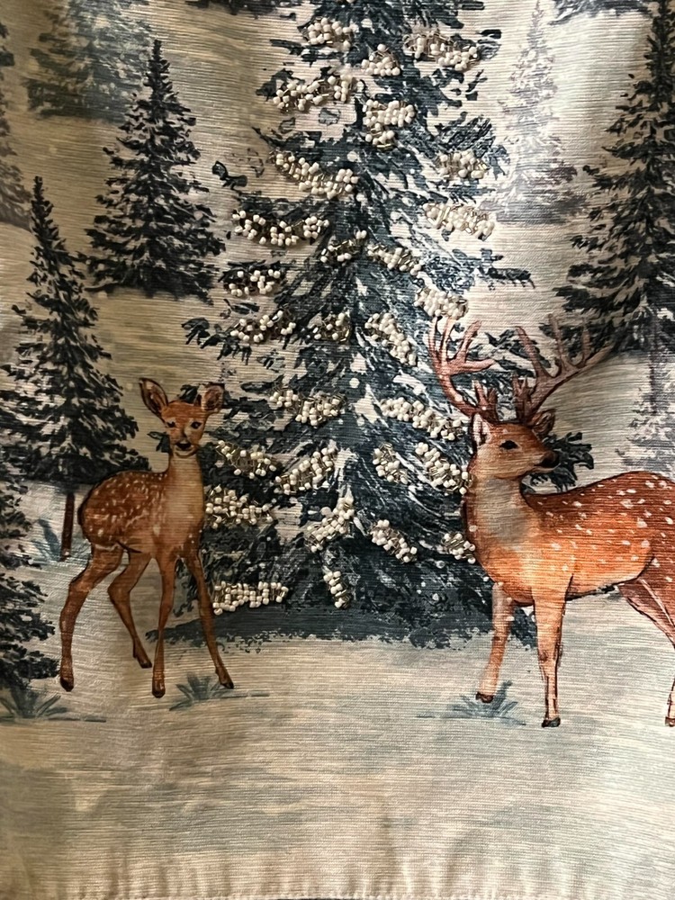 RACHEL ROY CHRISTMAS accent Hand beaded Fabric Table runner 16 x 90 Reindeer-image