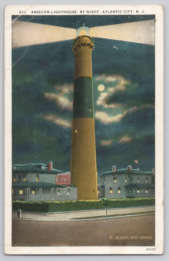 Absecon Lighthouse by Night Atlantic City New Jersey NJ 1929 Vintage Postcard
