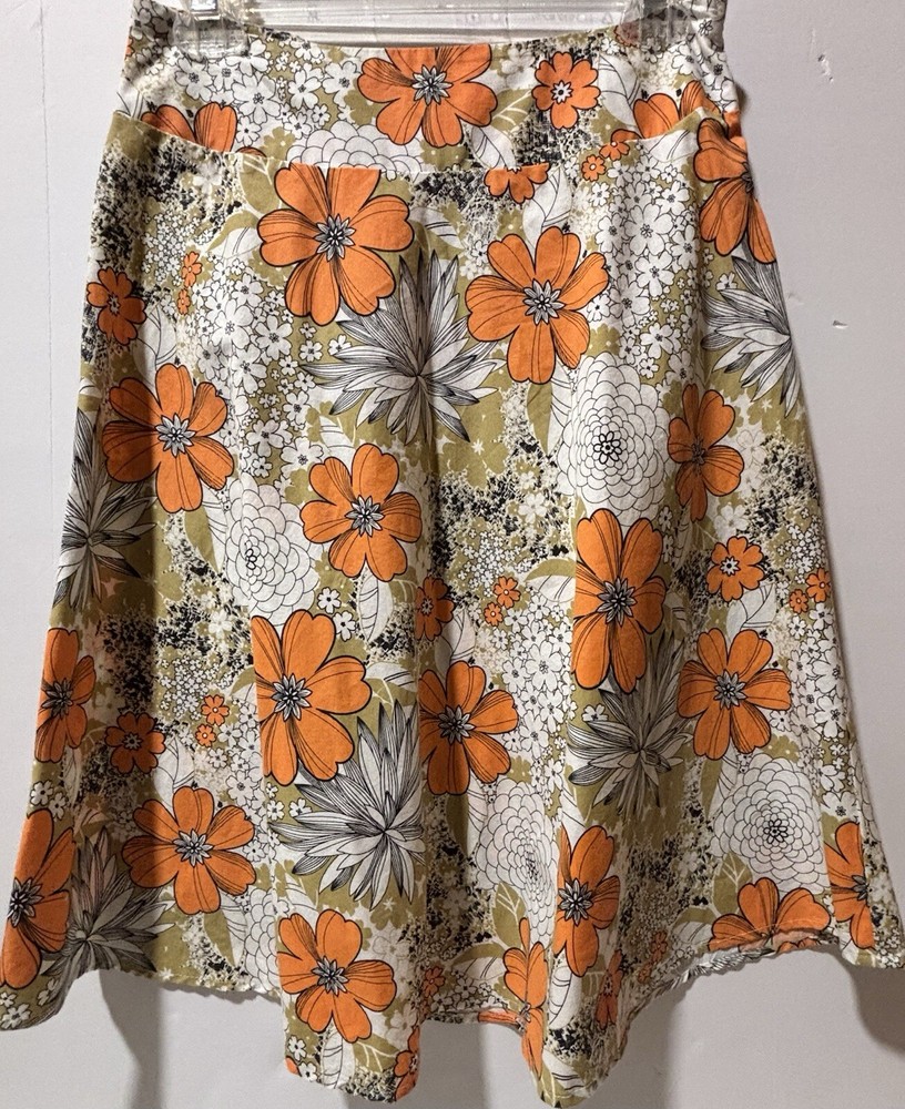d.LUXE Skirt Women Sz XS Orange Floral Feminine Fit & Flare Flowy Side Zipper