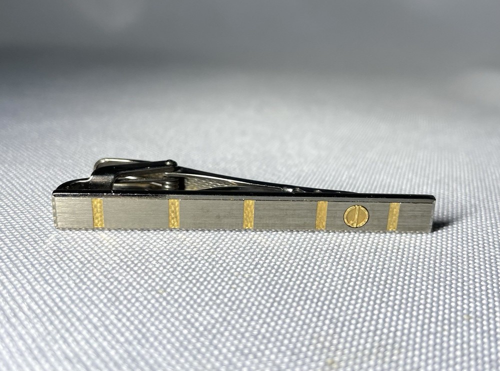 Auth [Rare] Dunhill tie clip d logo gold line & matte silver pin bar