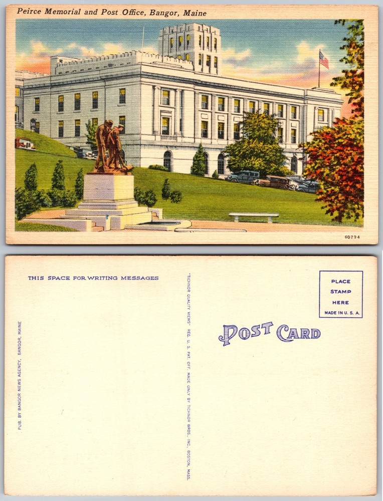 Peirce Memorial And Post Office Bangor Maine Postcard
