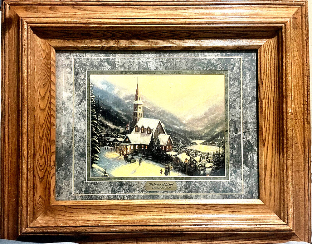 THOMAS KINKADE “MOONLIT VILLAGE” Matted and Framed