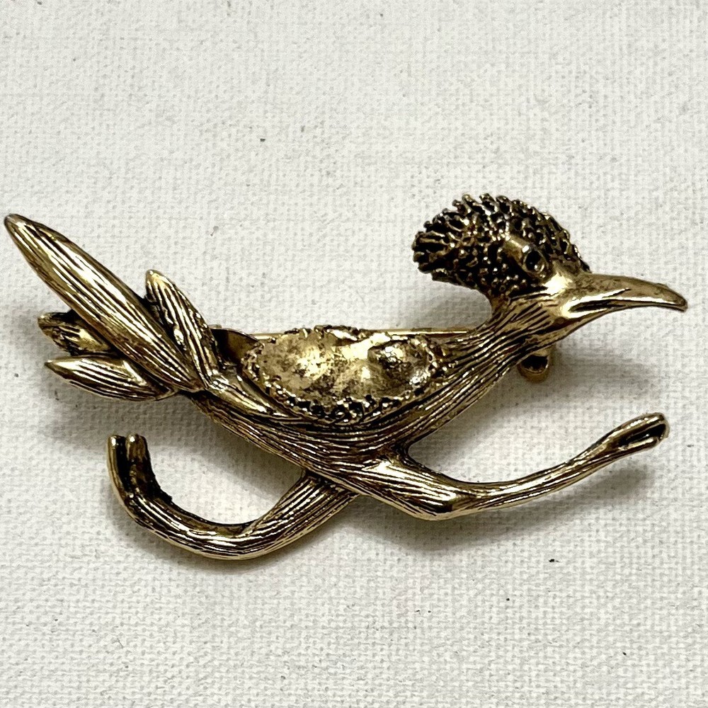 Roadrunner Brooch Lapel Pin Gold Tone 2” Vintage Bird Women’s Fashion Jewelry