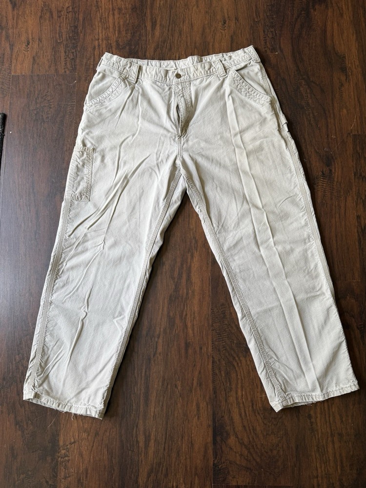 Carhartt Men's Carpenter Pants B151 Distressed Y2K Beige Loose Fit Size 40x32
