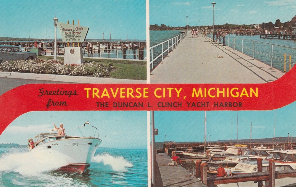 Duncan L. Clinch Yacht Harbor, Traverse City, Michigan Multiview Postcard
