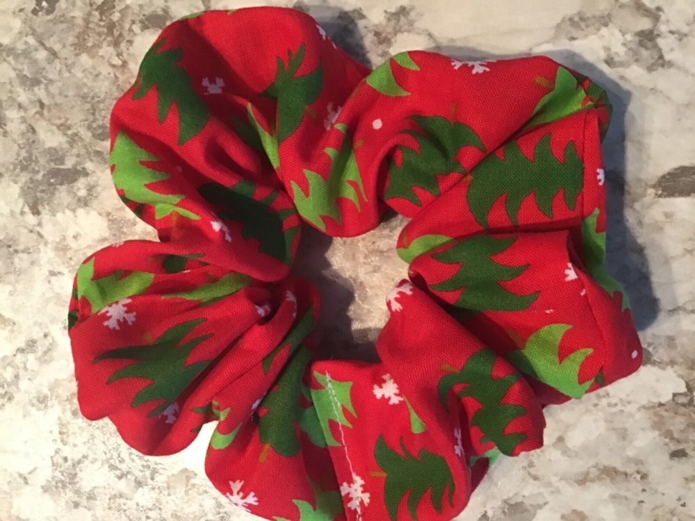 Festive Red Green Christmas Tree Scrunchies Hair Elastic for VSCO Girls