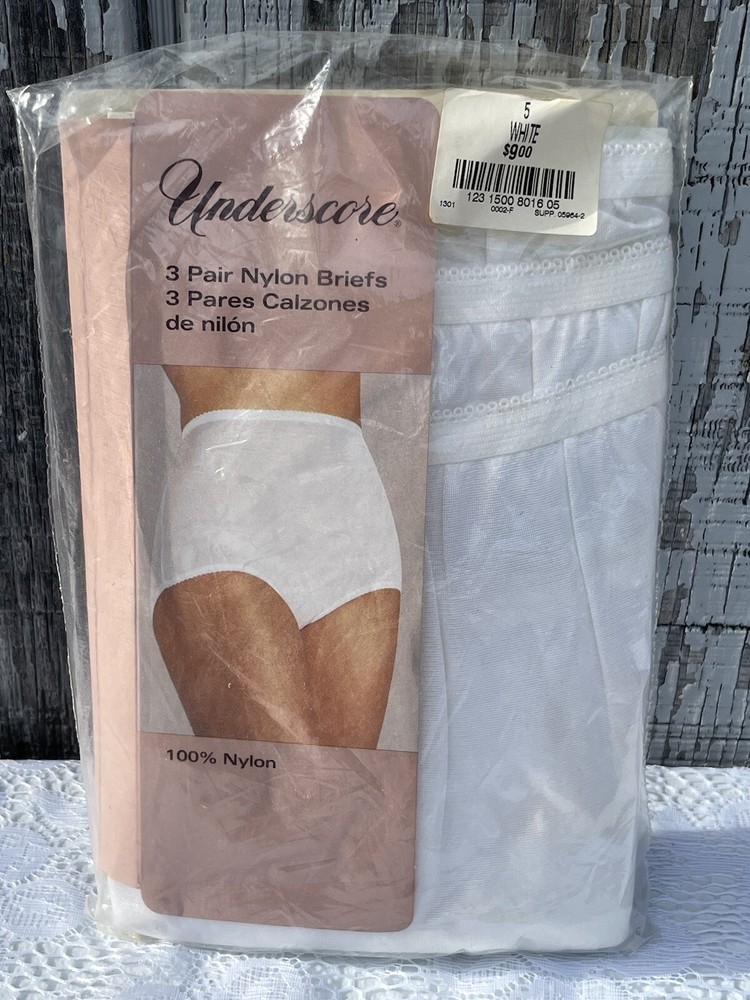 Paquete de 3 bragas de abuela de nailon UNDERSCORE para mujer con refuerzo de setas blancas-image