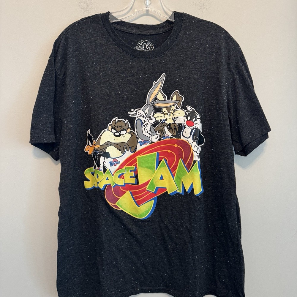 Space Jam Shirt XL Black Confetti Short Sleeve Basketball Looney TuneSquad Mens