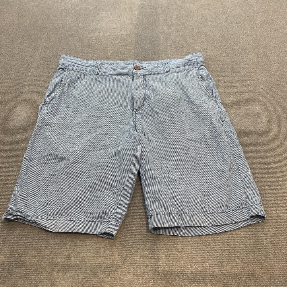 Tommy Bahama Shorts Mens 34 Blue White Stripe Linen Cotton Chino Casual Golf