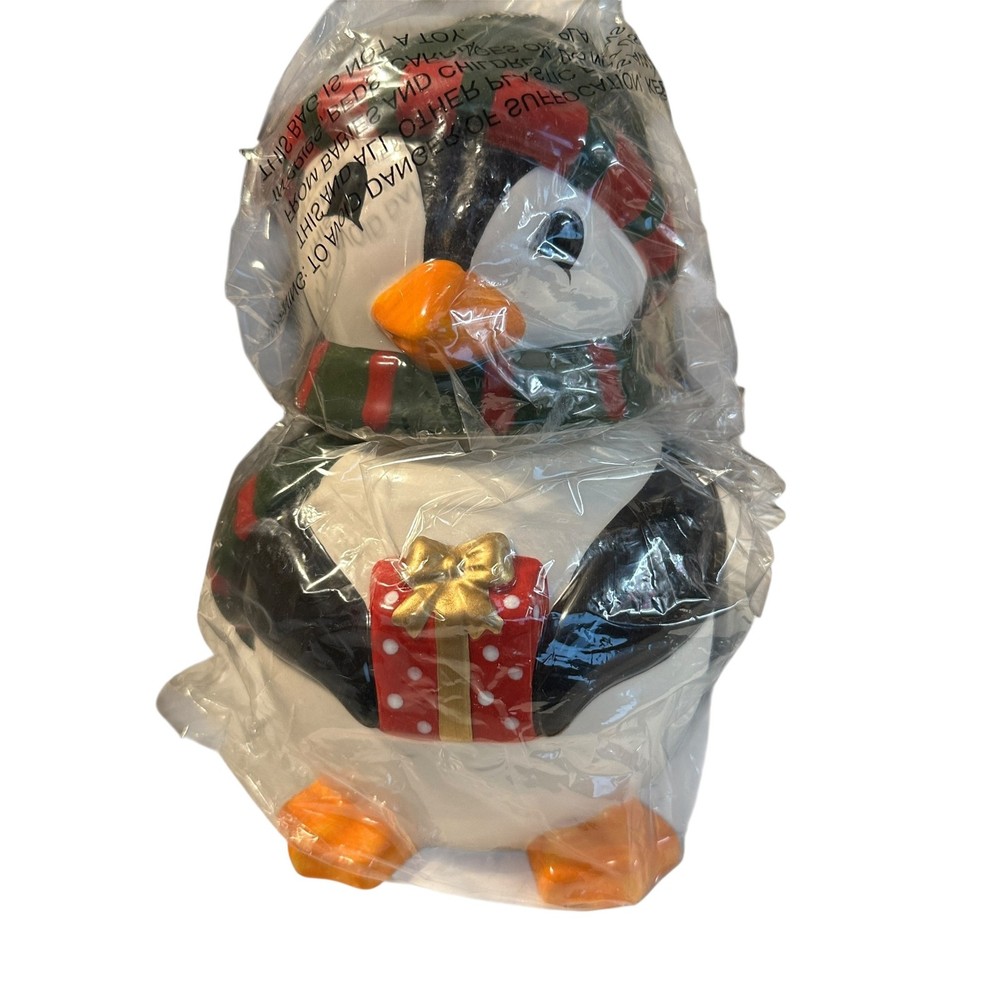 Penguin Cookie Jar Canister Christmas Holding Present - 10