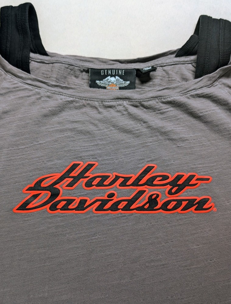 Harley Davidson Womens XL Gray T Shirt Logo Graphic Raglan Sleeve Biker