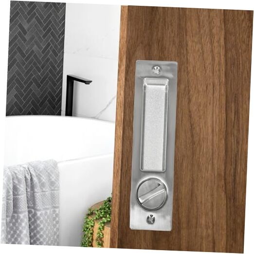 Pocket Door Lock with Key Privacy Handle in Brushed Nickel Hardware