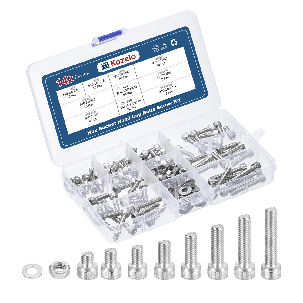142pcs #10-24 Socket Head Cap Screws Bolts Nuts Kit, Stainless Steel
