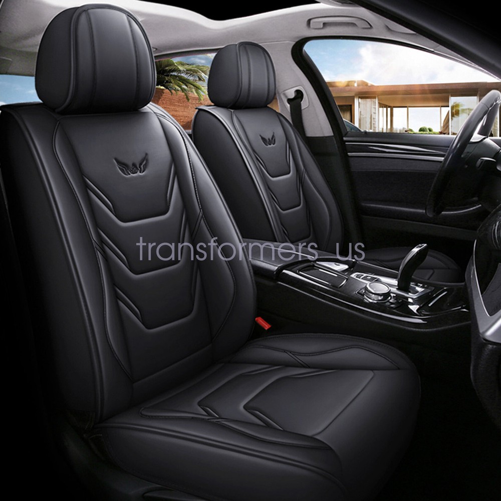 For Honda 4Door Car Faux Leather Front & Rear Seat Cover Protector Cushion Black