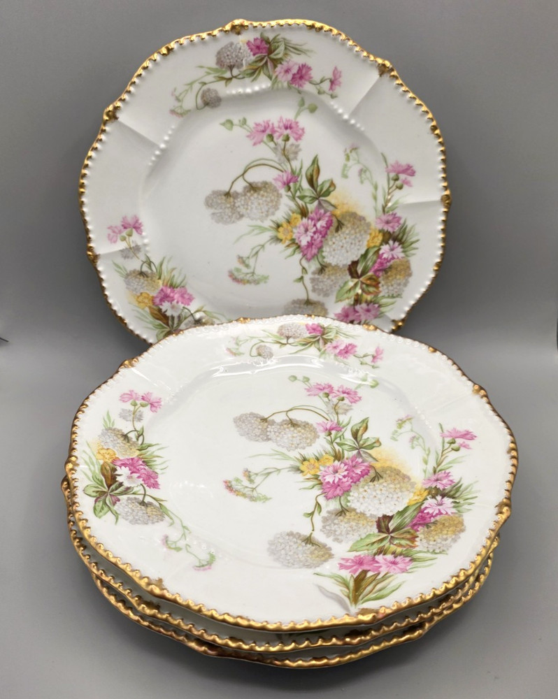 Elite Works Limoges Luncheon Plates Pink Floral 8.5