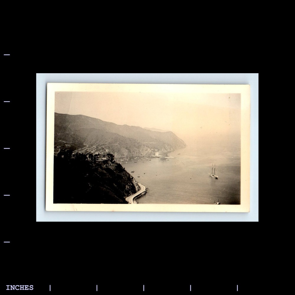 Old Vintage Photo CATALINA ISLAND CASINO LANDSCAPE SEASCAPE BOAT
