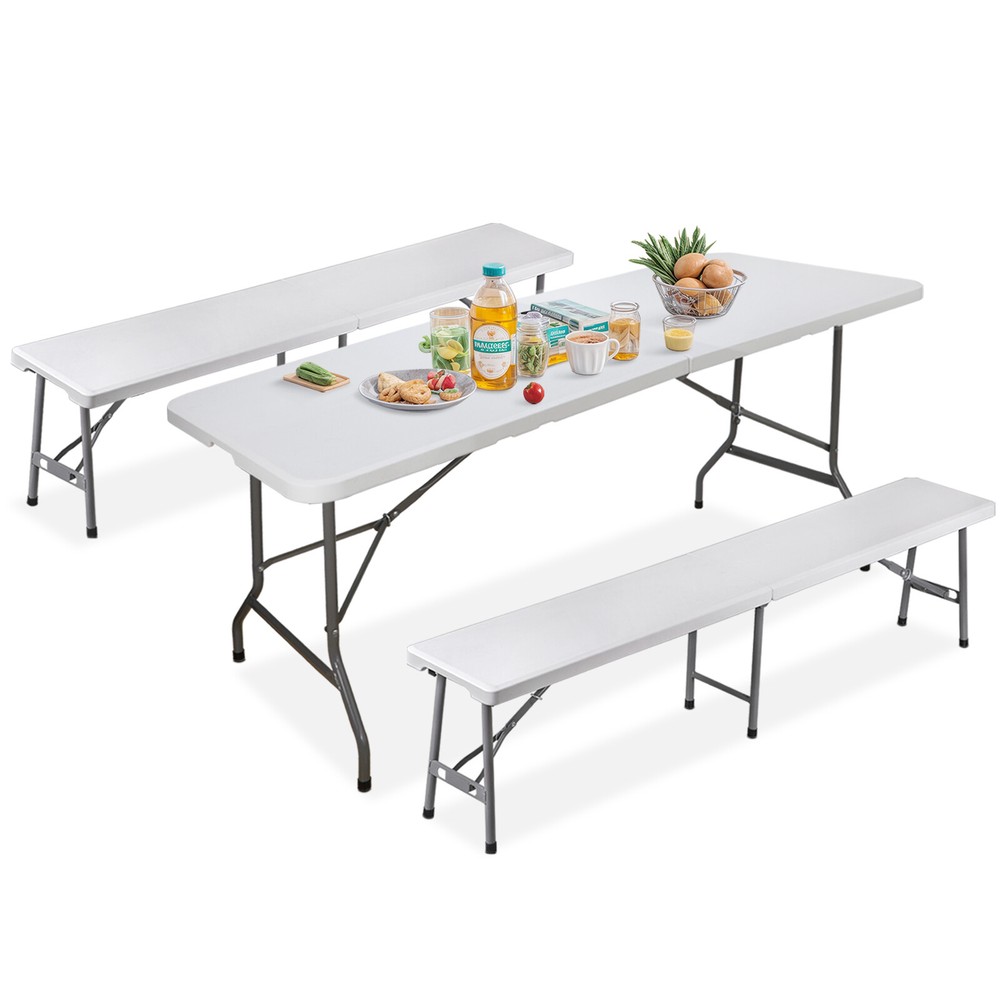6ft Fold-in-Half Plastic Picnic Table with Handle for Garden Outdoor Use