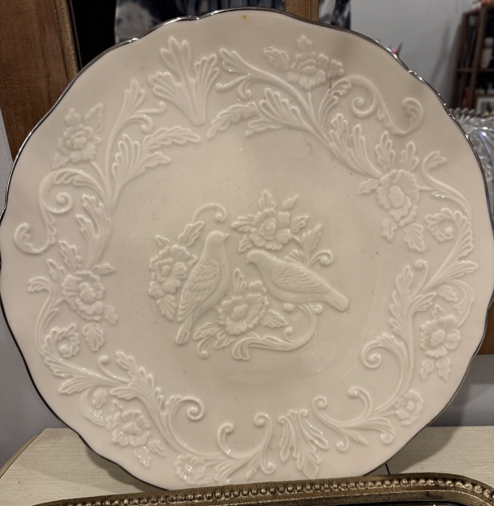 Lenox Anniversary Platter with Lovebirds & Peonies Cream for Gifts