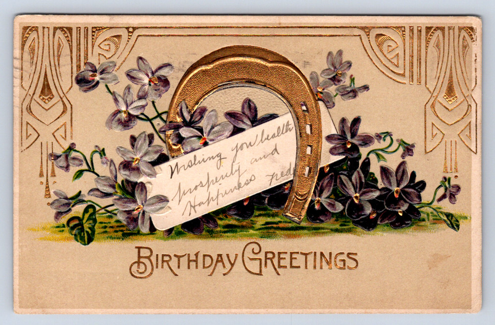 Vintage Postcard PA Horseshoe Violet Flowers