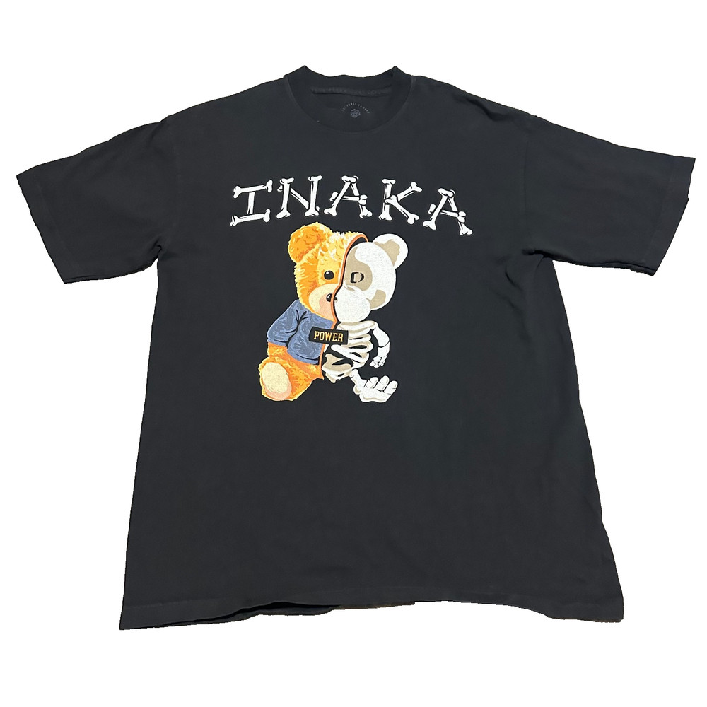 Inaka Power Teddy Bear Medium M Skeleton Bear Black T Shirt Polo
