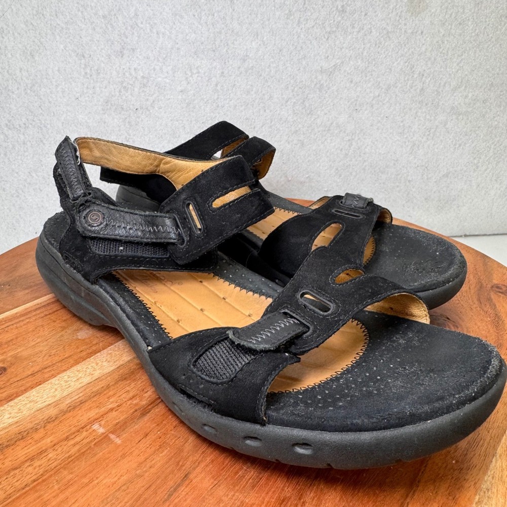 Clarks Black Leather Sandals for Women Size 8M Adjustable Comfort Straps