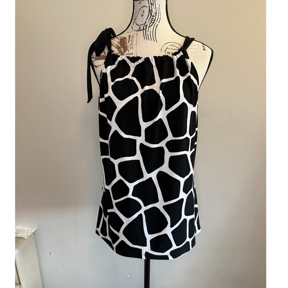 MICHAEL Michael Kors Black White Animal Print Sleeveless Bow Tank Size L