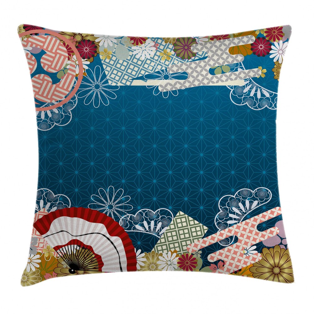 Modern Japanese Flower Square Pillow Cover 18 Inches Asian Design Cushion Case