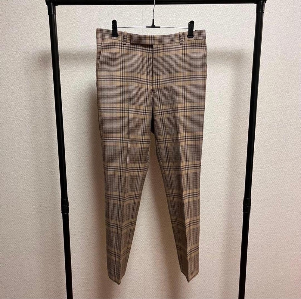 AURALEE WOOL SERGE CHECK NARROW SLACKS