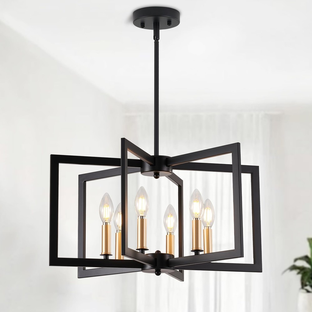 Black Geometric Metal Chandelier Modern Industrial Dining Room Light Fixture