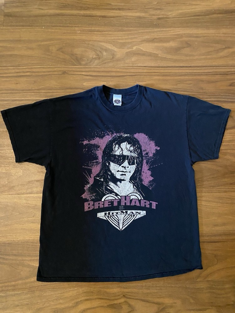 Bret Hart WWE Licensed Graphic Black T-Shirt Men's Size XL 100% Cotton Wrestling