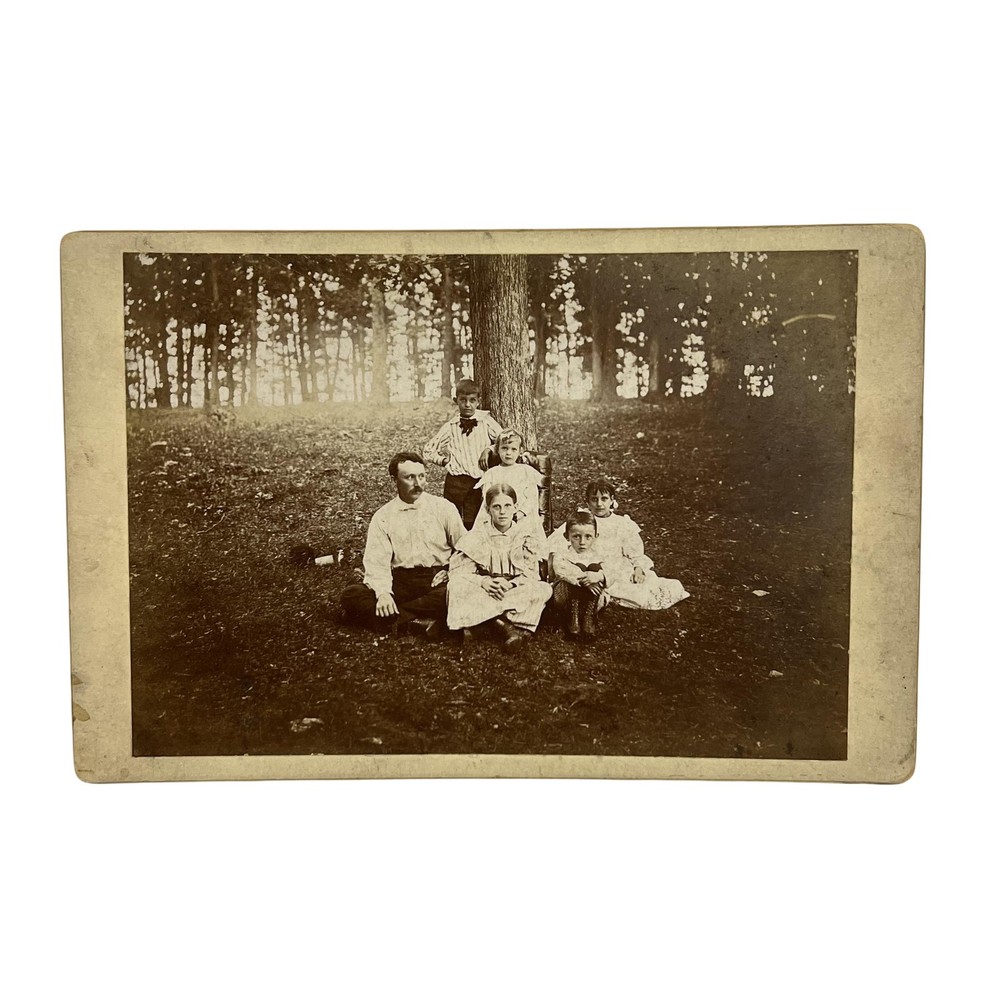 Vintage 19th Century Family Cabinet Card Photo 4x6 Sepia Woodland Portrait
