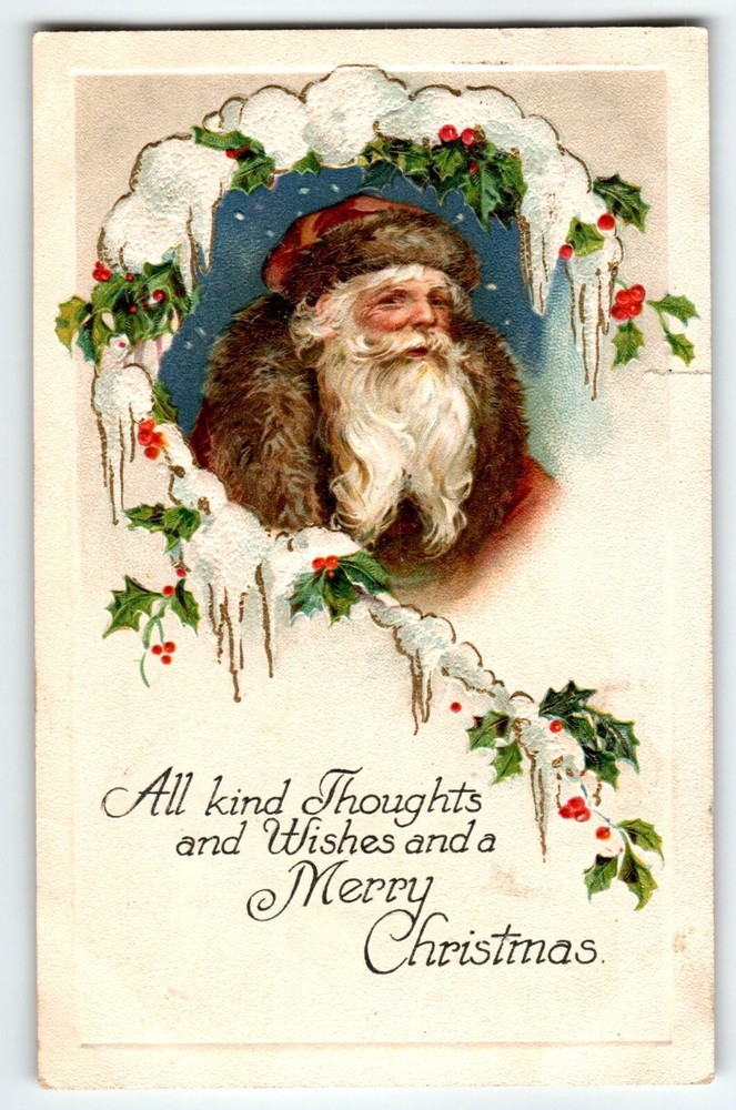 Santa Claus Christmas Postcard Old World Brown Fun Coat Winsch Back Germany