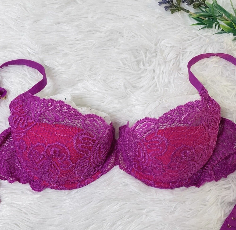 2004 Victoria’s Secret Y2K Push Up Bra 34D Pink Floral Lace Sexy Vintage  