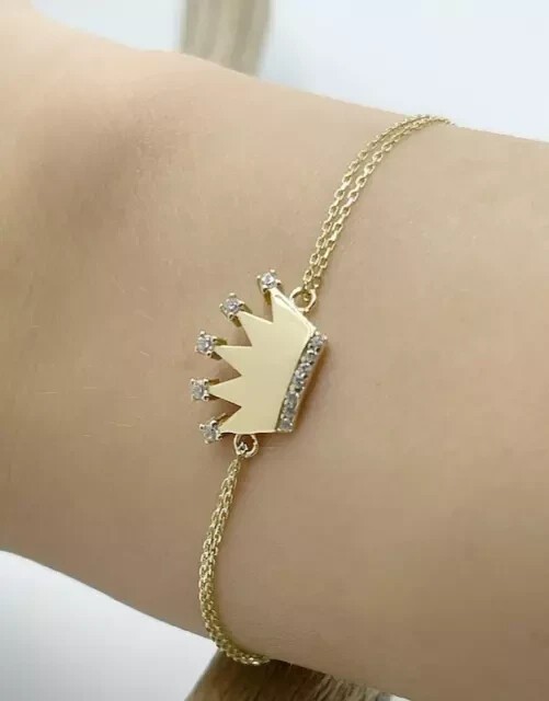 0.50Ct Round Cut Simulated Diamond Crown Shape Bracelet 14K Yellow Gold Plated