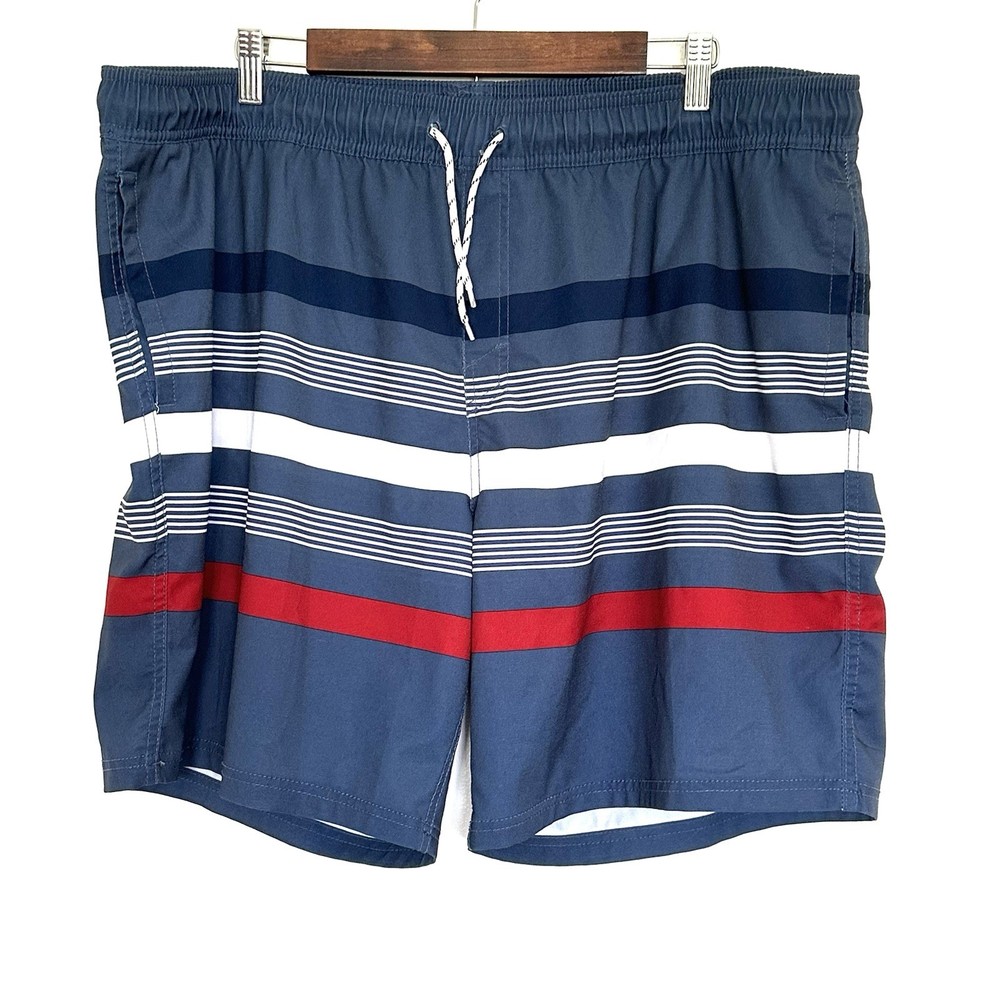 Goodfellow & Co Mens XXL Striped Swim Trunks with Pockets & Elastic Waist